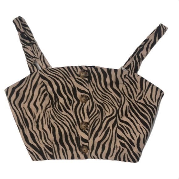 COTTON ON women’s tan and brown zebra print crop top - Picture 1 of 5